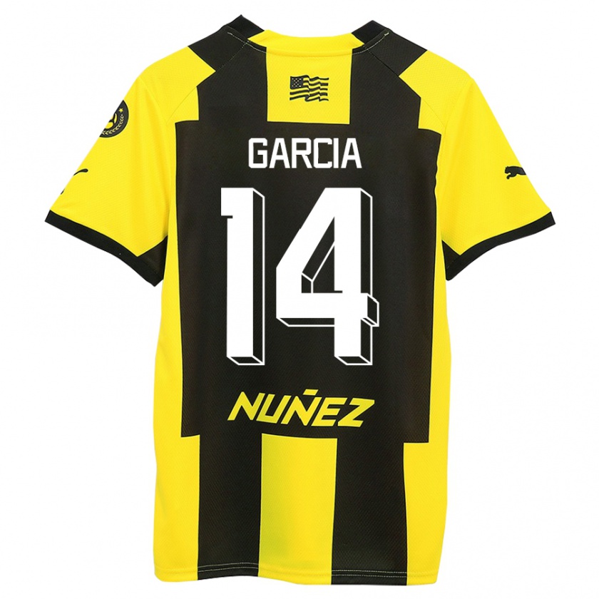 Kandiny Enfant Maillot Damián García #14 Jaune Noir Tenues Domicile 2023/24 T-Shirt