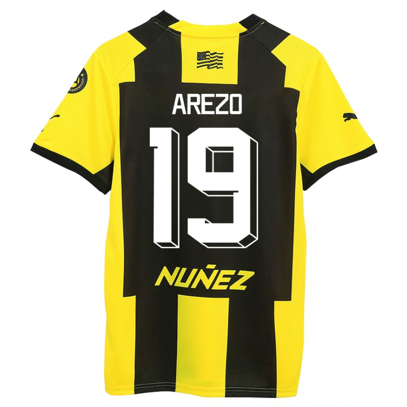 Kandiny Enfant Maillot Matías Arezo #19 Jaune Noir Tenues Domicile 2023/24 T-Shirt