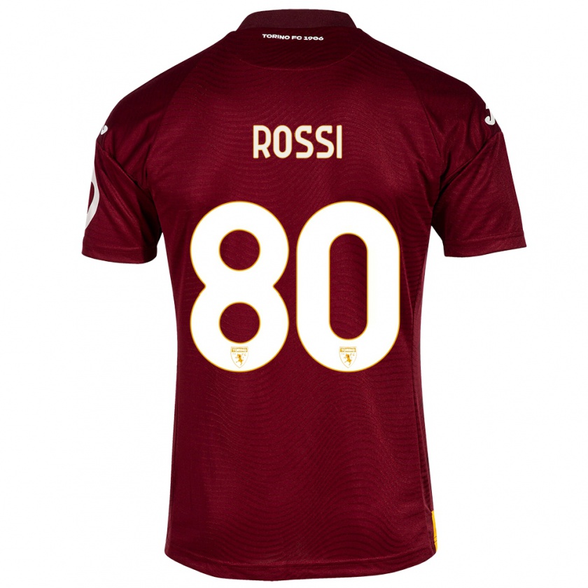 Kandiny Enfant Maillot Simone Rossi #80 Rouge Foncé Tenues Domicile 2023/24 T-Shirt