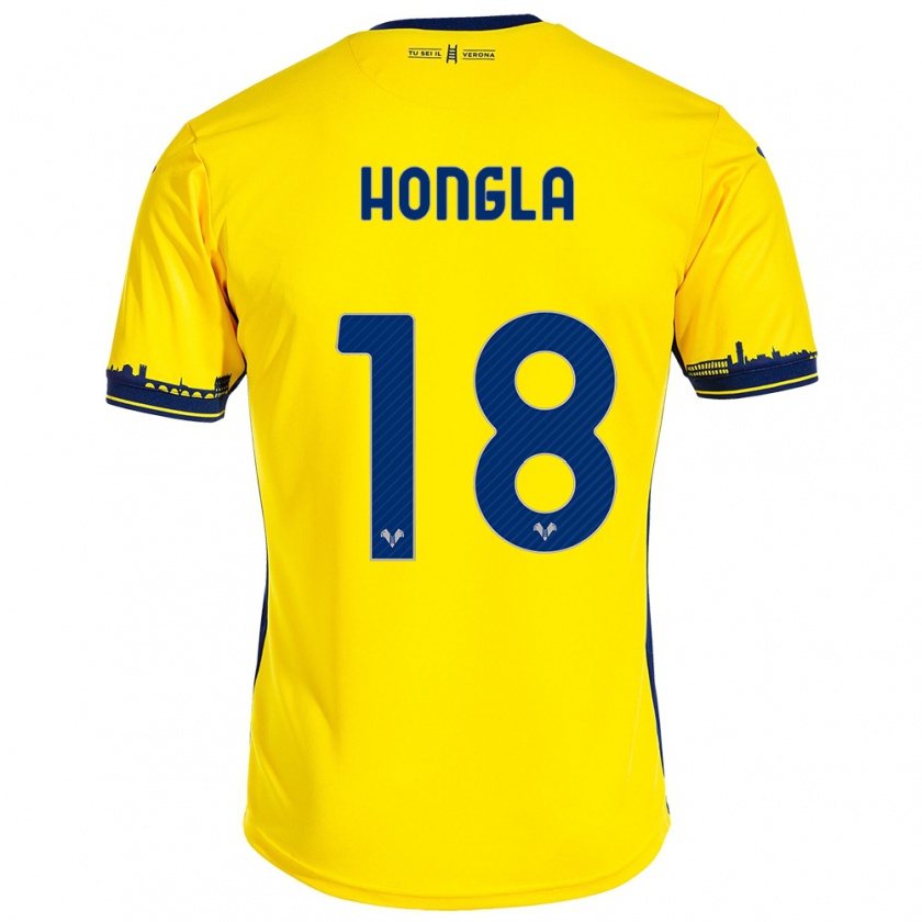 Kandiny Enfant Maillot Martin Hongla #18 Jaune Tenues Extérieur 2023/24 T-Shirt