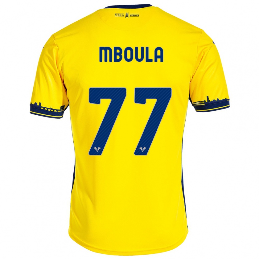 Kandiny Enfant Maillot Jordi Mboula #77 Jaune Tenues Extérieur 2023/24 T-Shirt