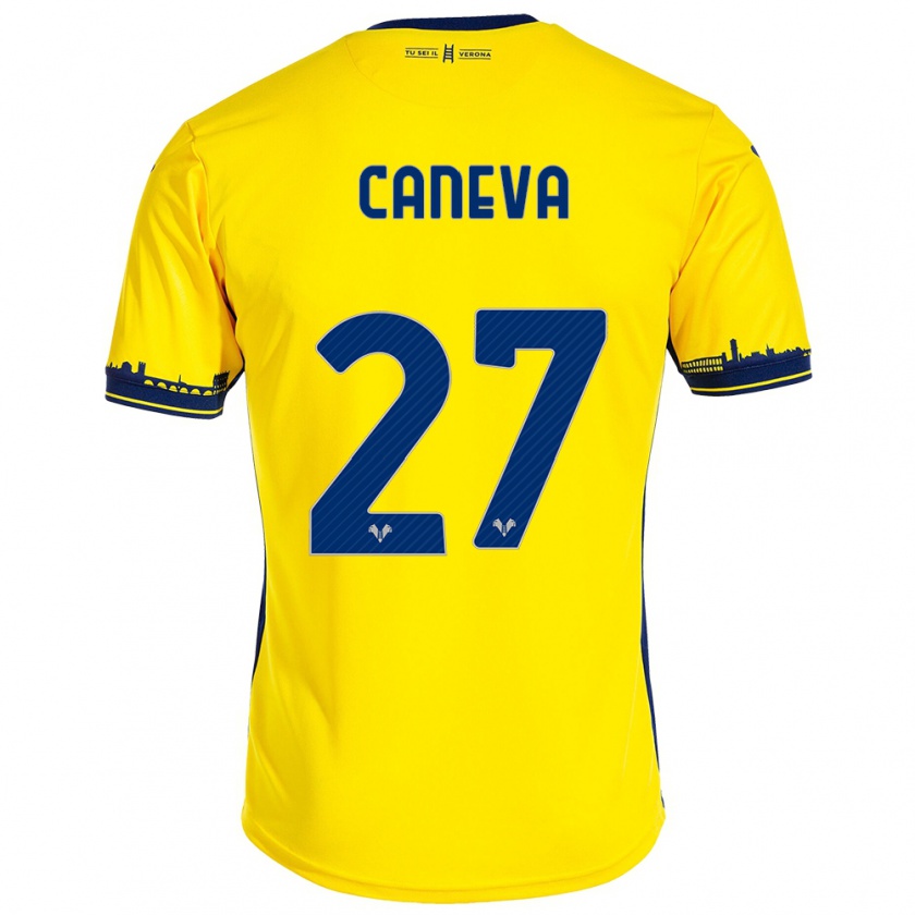 Kandiny Enfant Maillot Elia Caneva #27 Jaune Tenues Extérieur 2023/24 T-Shirt