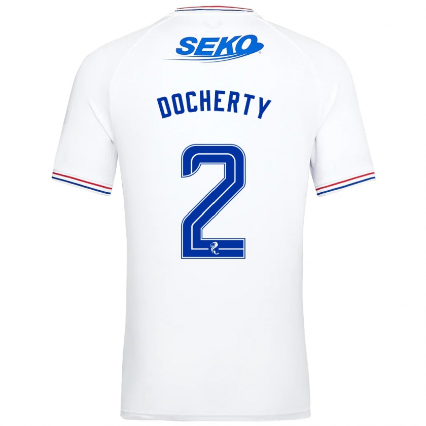 Kandiny Enfant Maillot Nicola Docherty #2 Blanc Tenues Extérieur 2023/24 T-Shirt