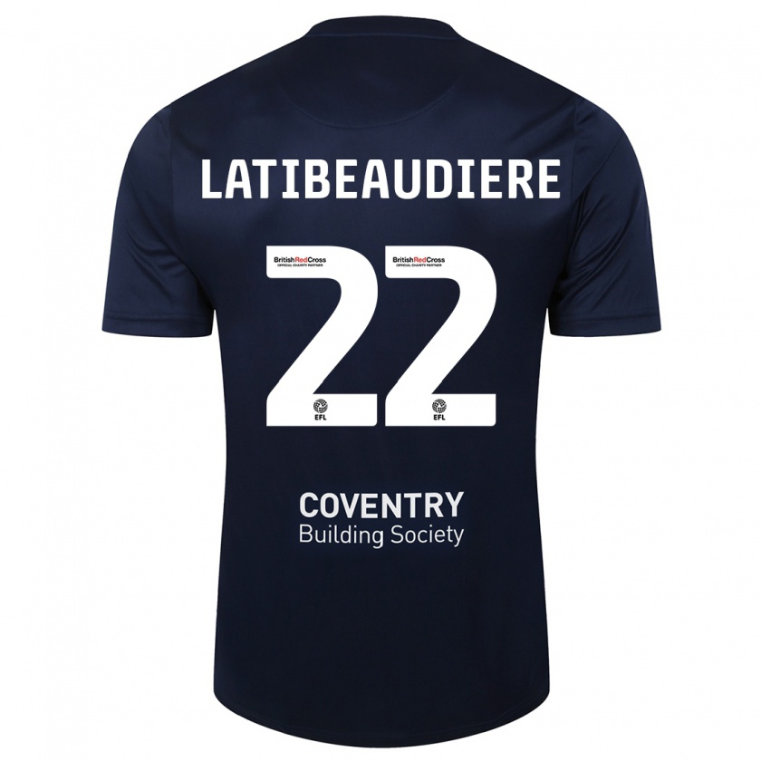 Kandiny Enfant Maillot Joel Latibeaudiere #22 Rouge Marine Tenues Extérieur 2023/24 T-Shirt