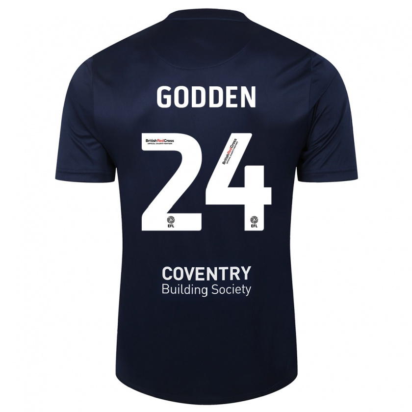 Kandiny Enfant Maillot Matt Godden #24 Rouge Marine Tenues Extérieur 2023/24 T-Shirt