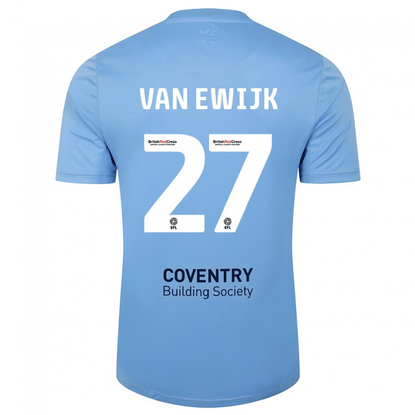 Kandiny Homme Maillot Milan Van Ewijk #27 Bleu Ciel Tenues Domicile 2023/24 T-Shirt