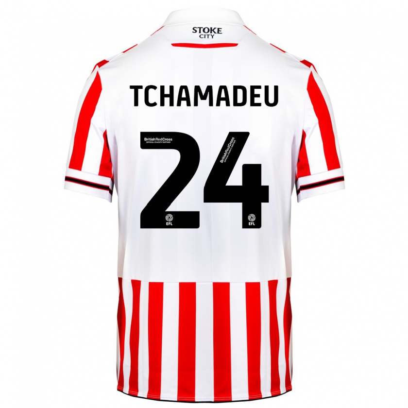 Kandiny Homme Maillot Junior Tchamadeu #24 Rouge Blanc Tenues Domicile 2023/24 T-Shirt