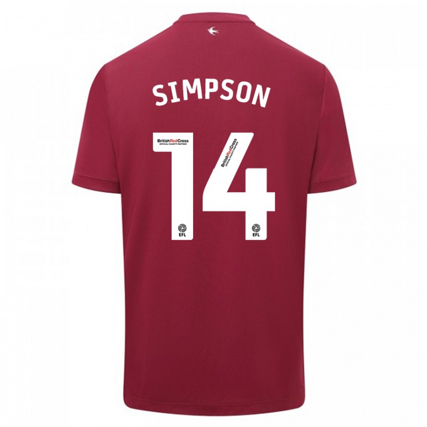 Kandiny Homme Maillot Jasmine Simpson #14 Rouge Tenues Extérieur 2023/24 T-Shirt