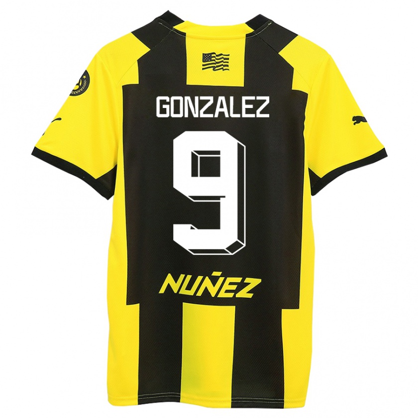 Kandiny Femme Maillot Franco González #9 Jaune Noir Tenues Domicile 2023/24 T-Shirt