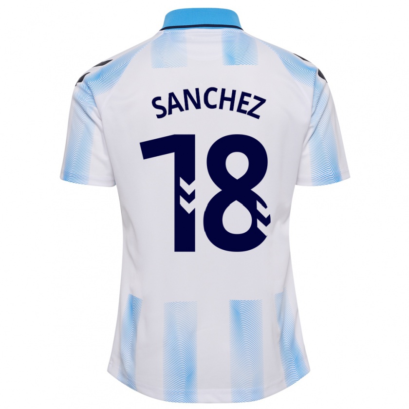 Kandiny Femme Maillot Dani Sánchez #18 Blanc Bleu Tenues Domicile 2023/24 T-Shirt