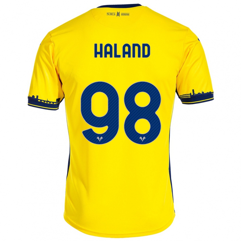 Kandiny Femme Maillot Benedicte Iversen Håland #98 Jaune Tenues Extérieur 2023/24 T-Shirt