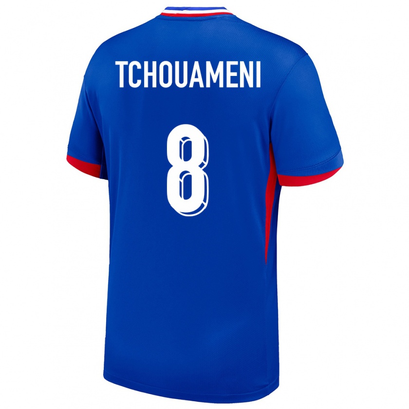 Kandiny Enfant Maillot France Aurelien Tchouameni #8 Bleu Tenues Domicile 24-26 T-Shirt