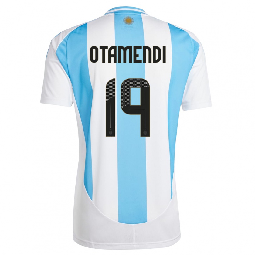 Kandiny Enfant Maillot Argentine Nicolas Otamendi #19 Blanc Bleu Tenues Domicile 24-26 T-Shirt