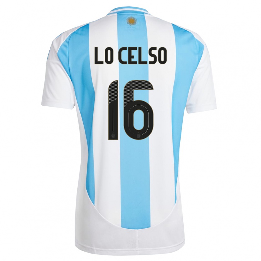 Kandiny Enfant Maillot Argentine Giovani Lo Celso #16 Blanc Bleu Tenues Domicile 24-26 T-Shirt