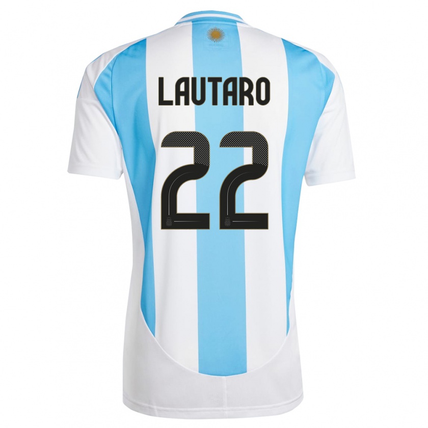 Kandiny Enfant Maillot Argentine Lautaro Martinez #22 Blanc Bleu Tenues Domicile 24-26 T-Shirt