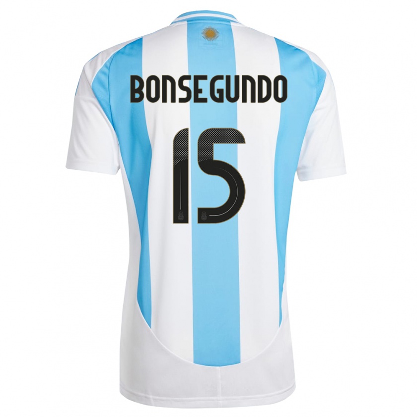 Kandiny Enfant Maillot Argentine Florencia Bonsegundo #15 Blanc Bleu Tenues Domicile 24-26 T-Shirt