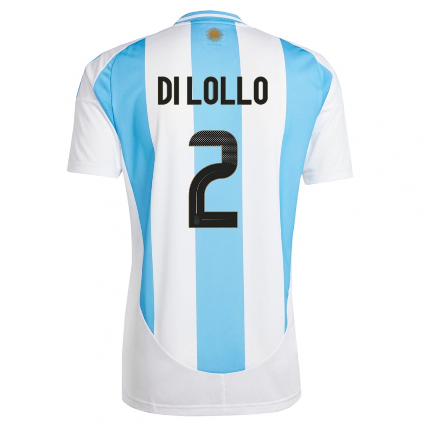 Kandiny Enfant Maillot Argentine Lautaro Di Lollo #2 Blanc Bleu Tenues Domicile 24-26 T-Shirt