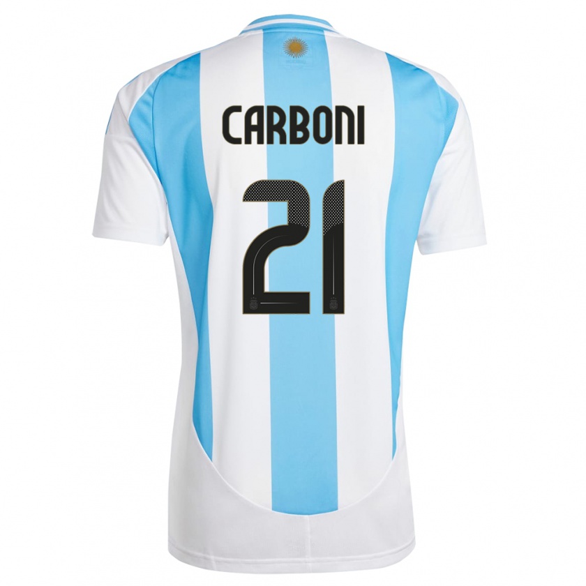 Kandiny Enfant Maillot Argentine Valentin Carboni #21 Blanc Bleu Tenues Domicile 24-26 T-Shirt