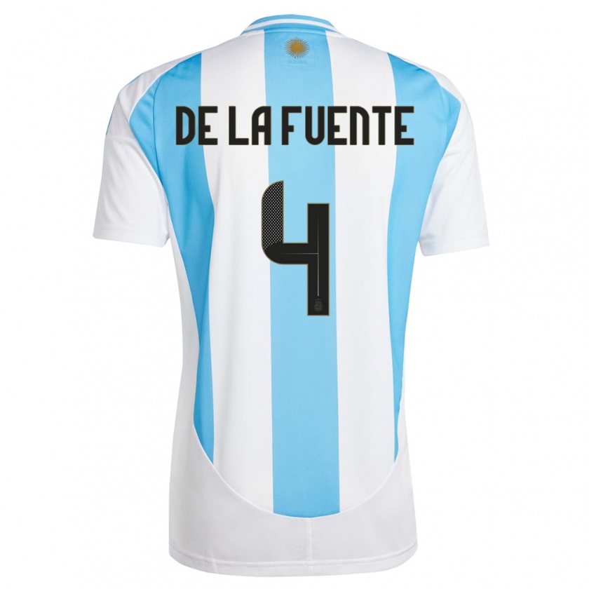 Kandiny Enfant Maillot Argentine Hernan De La Fuente #4 Blanc Bleu Tenues Domicile 24-26 T-Shirt