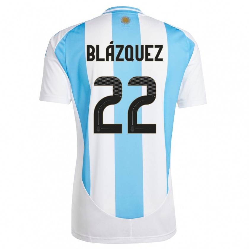 Kandiny Enfant Maillot Argentine Joaquin Blazquez #22 Blanc Bleu Tenues Domicile 24-26 T-Shirt