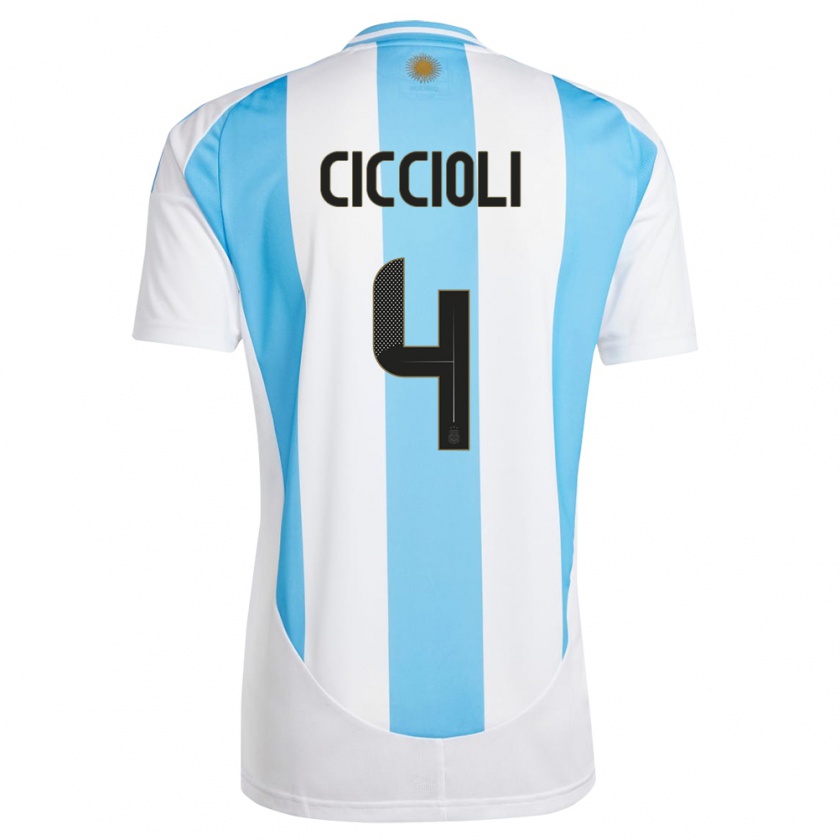 Kandiny Enfant Maillot Argentine Ulises Ciccioli #4 Blanc Bleu Tenues Domicile 24-26 T-Shirt