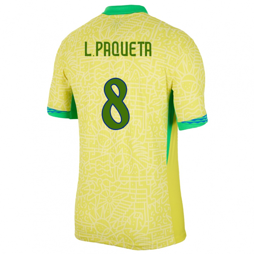 Kandiny Enfant Maillot Brésil Lucas Paqueta #8 Jaune Tenues Domicile 24-26 T-Shirt