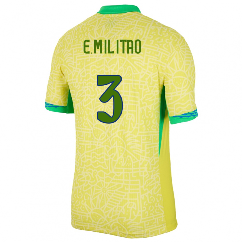 Kandiny Enfant Maillot Brésil Eder Militao #3 Jaune Tenues Domicile 24-26 T-Shirt