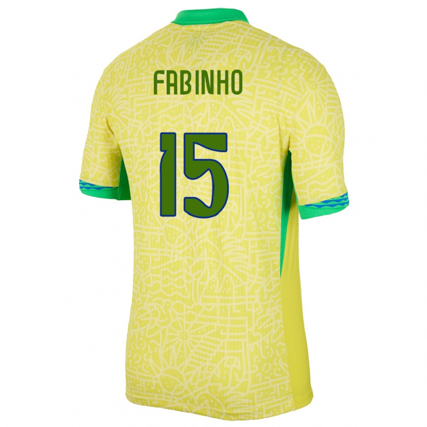 Kandiny Enfant Maillot Brésil Fabinho #15 Jaune Tenues Domicile 24-26 T-Shirt