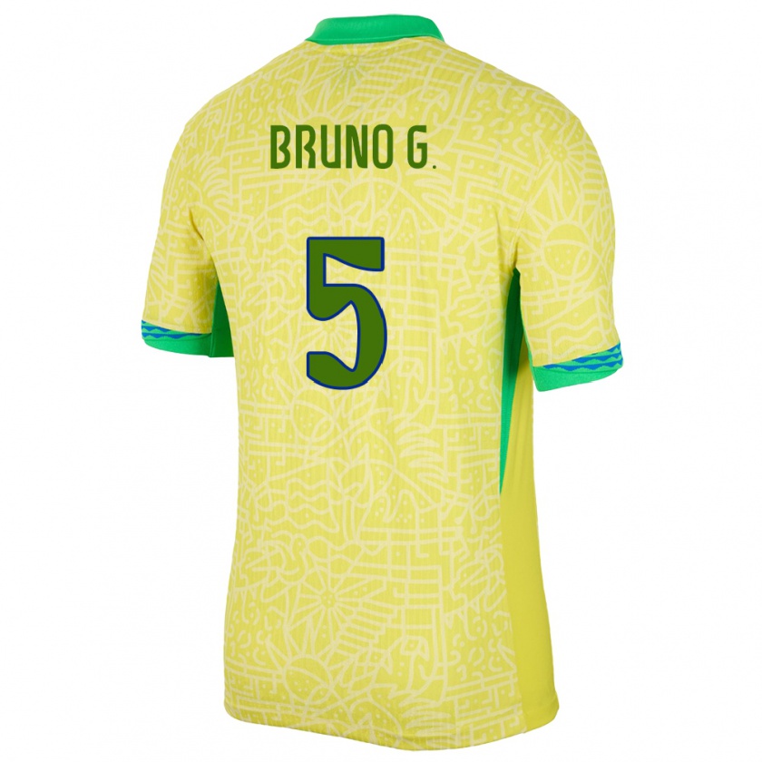 Kandiny Enfant Maillot Brésil Bruno Guimaraes #5 Jaune Tenues Domicile 24-26 T-Shirt