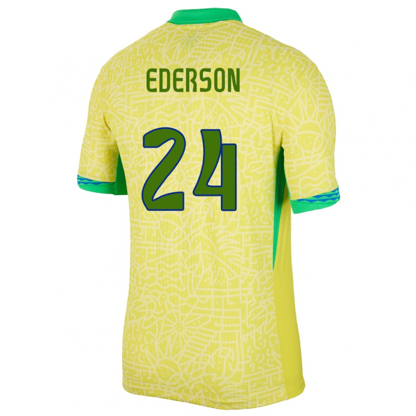 Kandiny Enfant Maillot Brésil Ederson #24 Jaune Tenues Domicile 24-26 T-Shirt