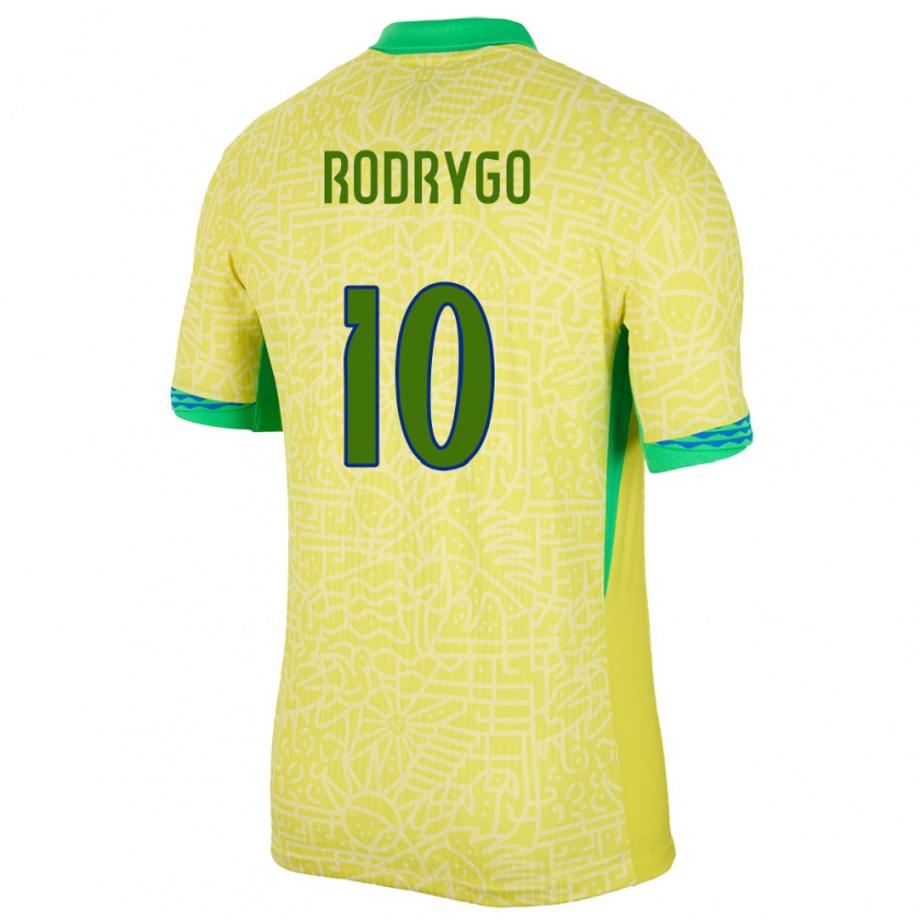 Kandiny Enfant Maillot Brésil Rodrygo #10 Jaune Tenues Domicile 24-26 T-Shirt