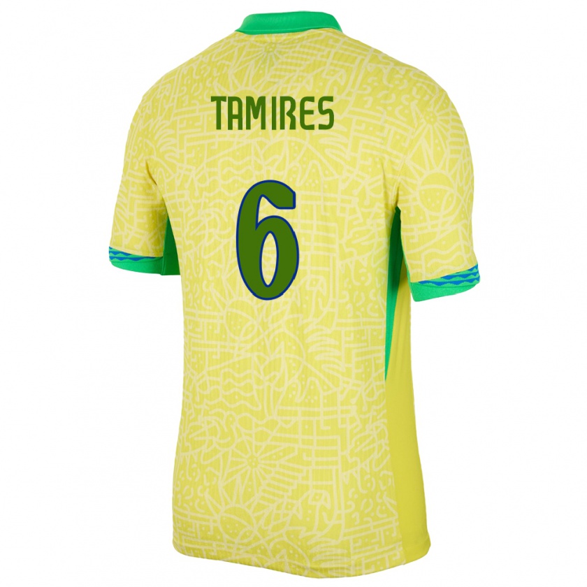 Kandiny Enfant Maillot Brésil Tamires #6 Jaune Tenues Domicile 24-26 T-Shirt