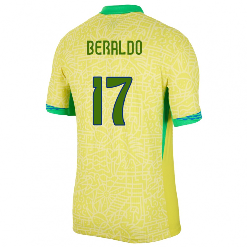 Kandiny Enfant Maillot Brésil Lucas Beraldo #17 Jaune Tenues Domicile 24-26 T-Shirt