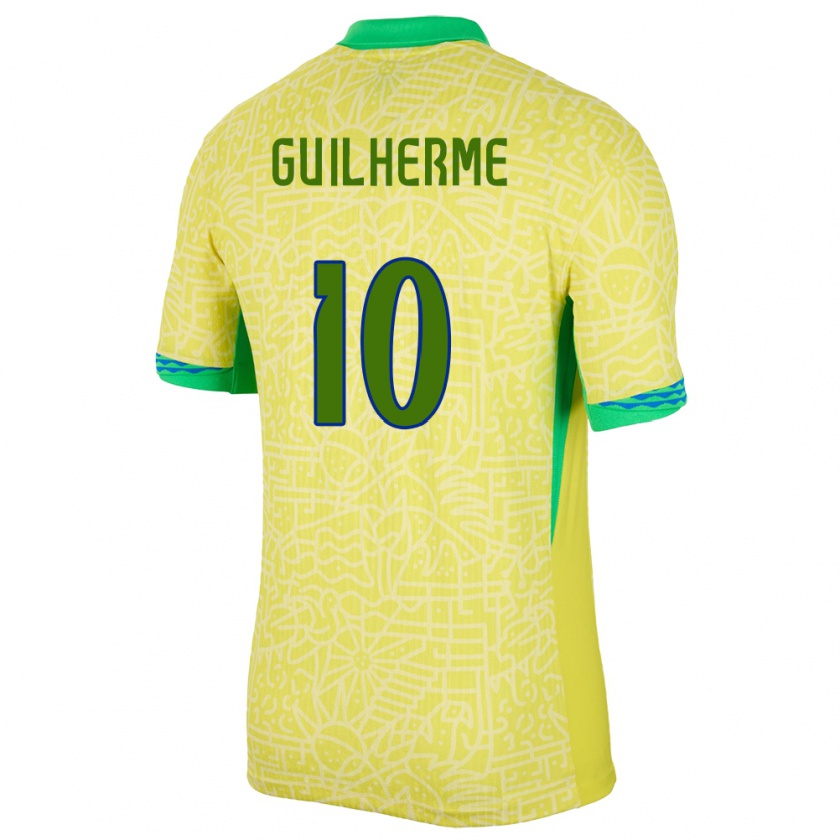 Kandiny Enfant Maillot Brésil Luis Guilherme #10 Jaune Tenues Domicile 24-26 T-Shirt