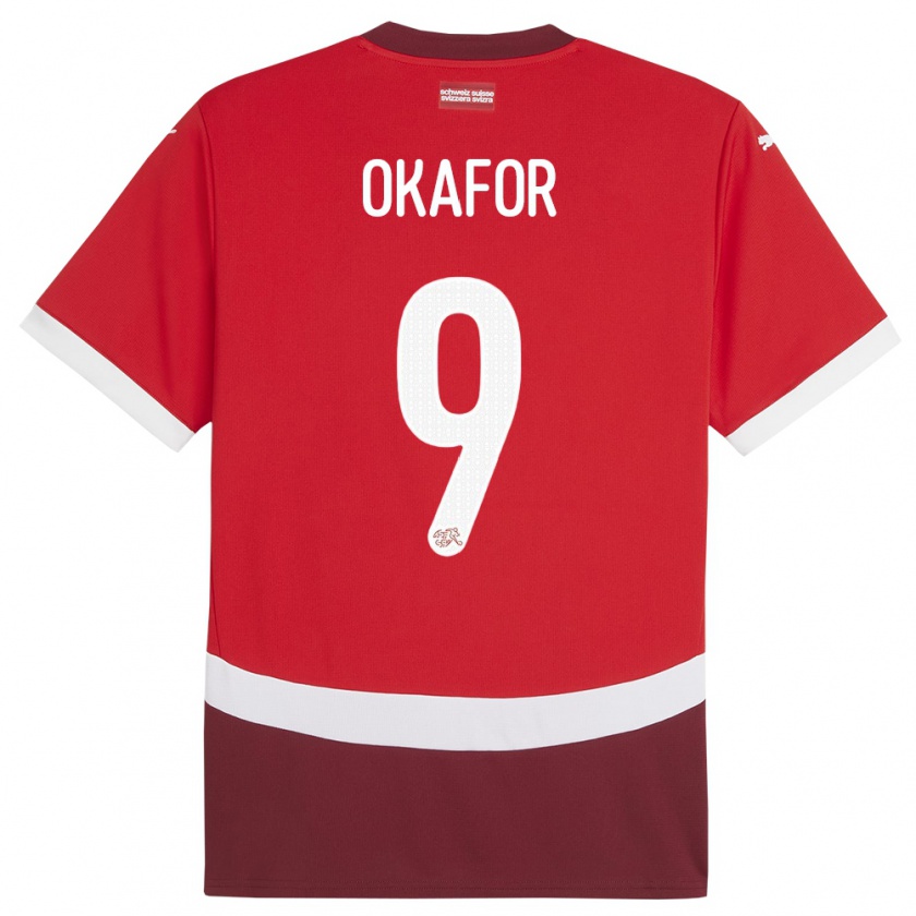 Kandiny Enfant Maillot Suisse Noah Okafor #9 Rouge Tenues Domicile 24-26 T-Shirt