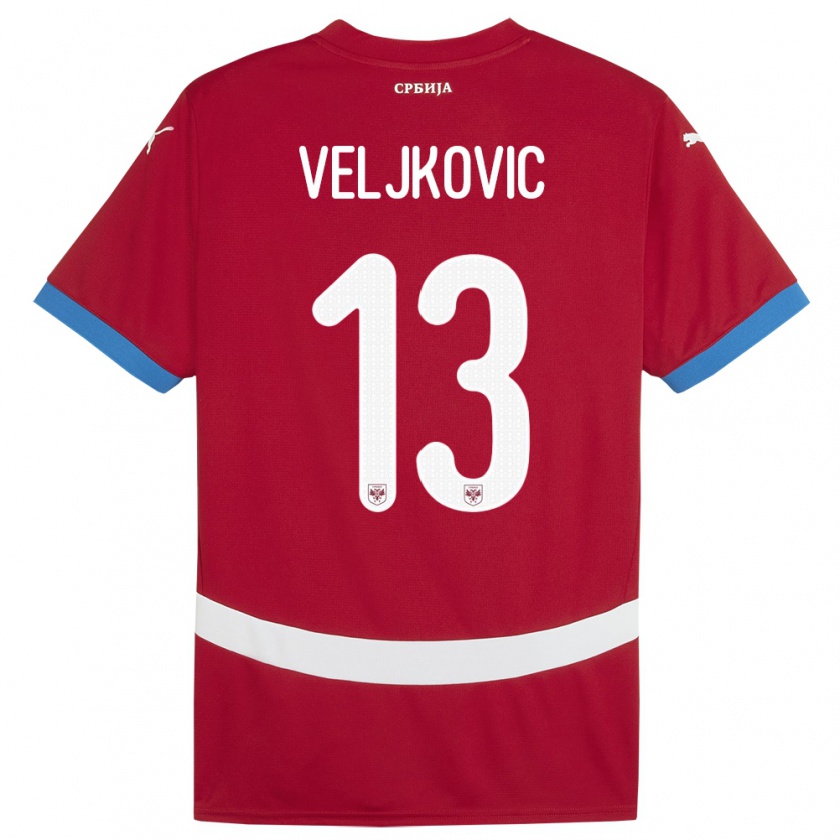 Kandiny Enfant Maillot Serbie Milos Veljkovic #13 Rouge Tenues Domicile 24-26 T-Shirt