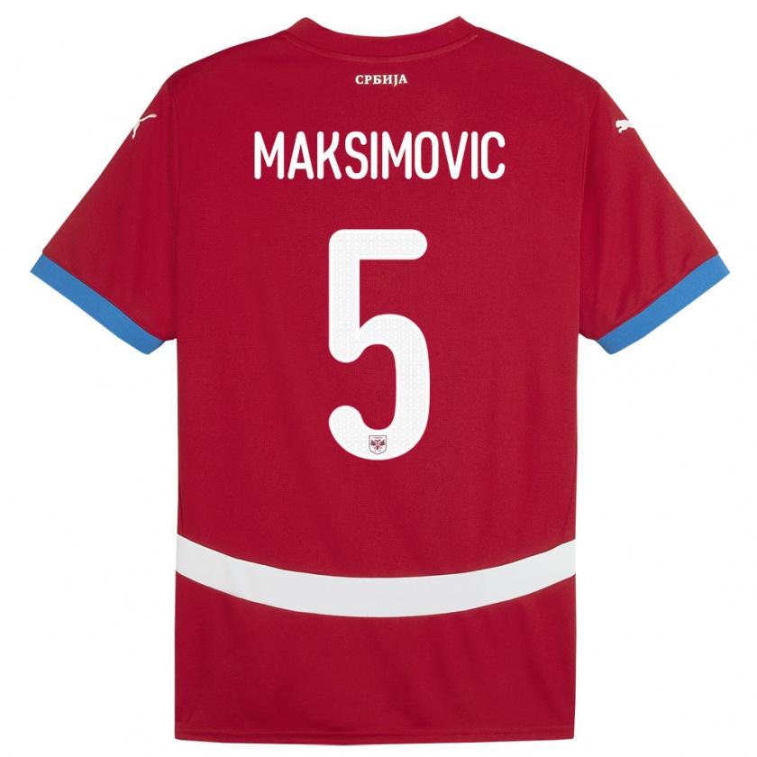 Kandiny Enfant Maillot Serbie Nemanja Maksimovic #5 Rouge Tenues Domicile 24-26 T-Shirt