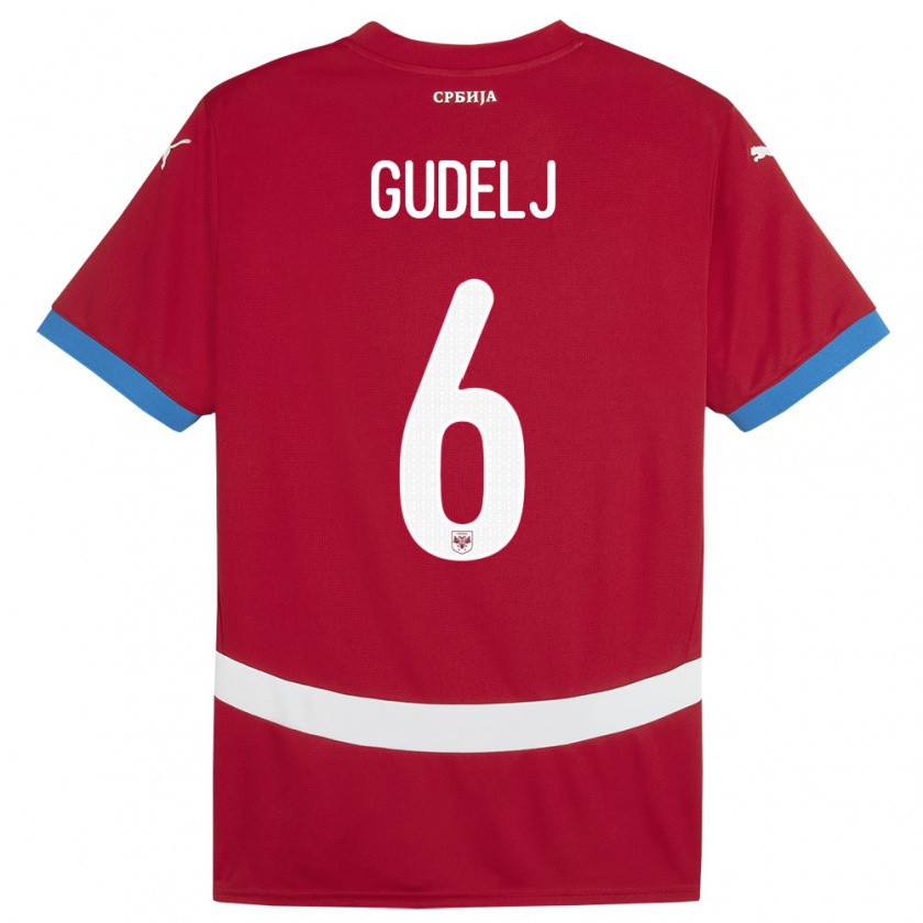 Kandiny Enfant Maillot Serbie Nemanja Gudelj #6 Rouge Tenues Domicile 24-26 T-Shirt