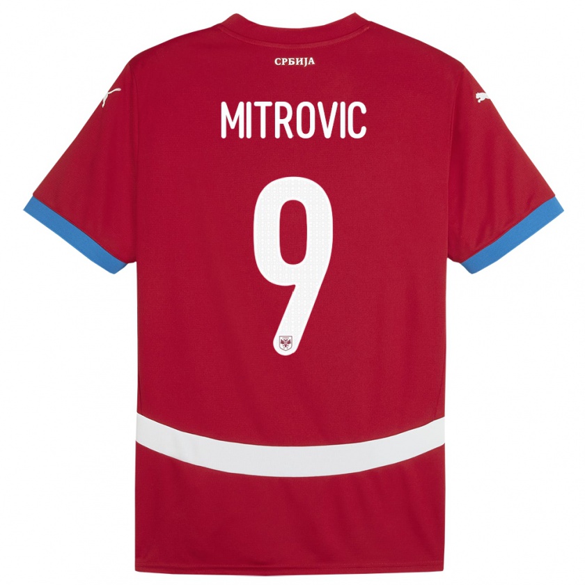 Kandiny Enfant Maillot Serbie Aleksandar Mitrovic #9 Rouge Tenues Domicile 24-26 T-Shirt