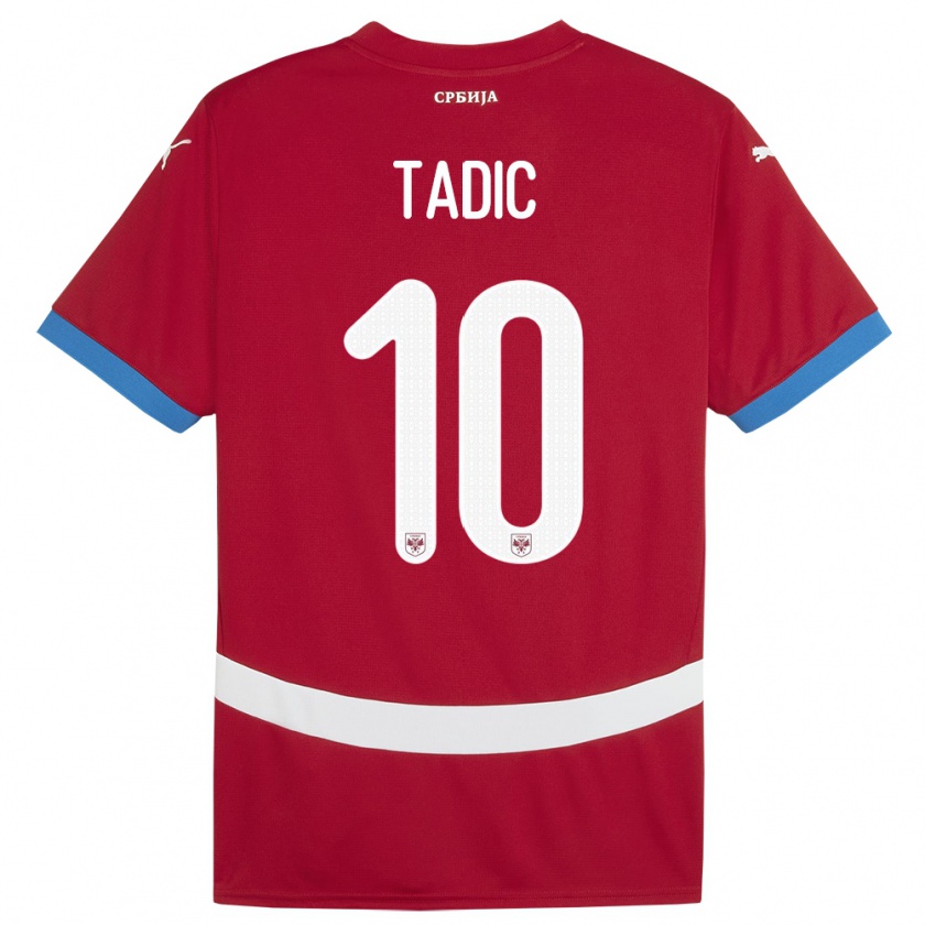 Kandiny Enfant Maillot Serbie Dusan Tadic #10 Rouge Tenues Domicile 24-26 T-Shirt