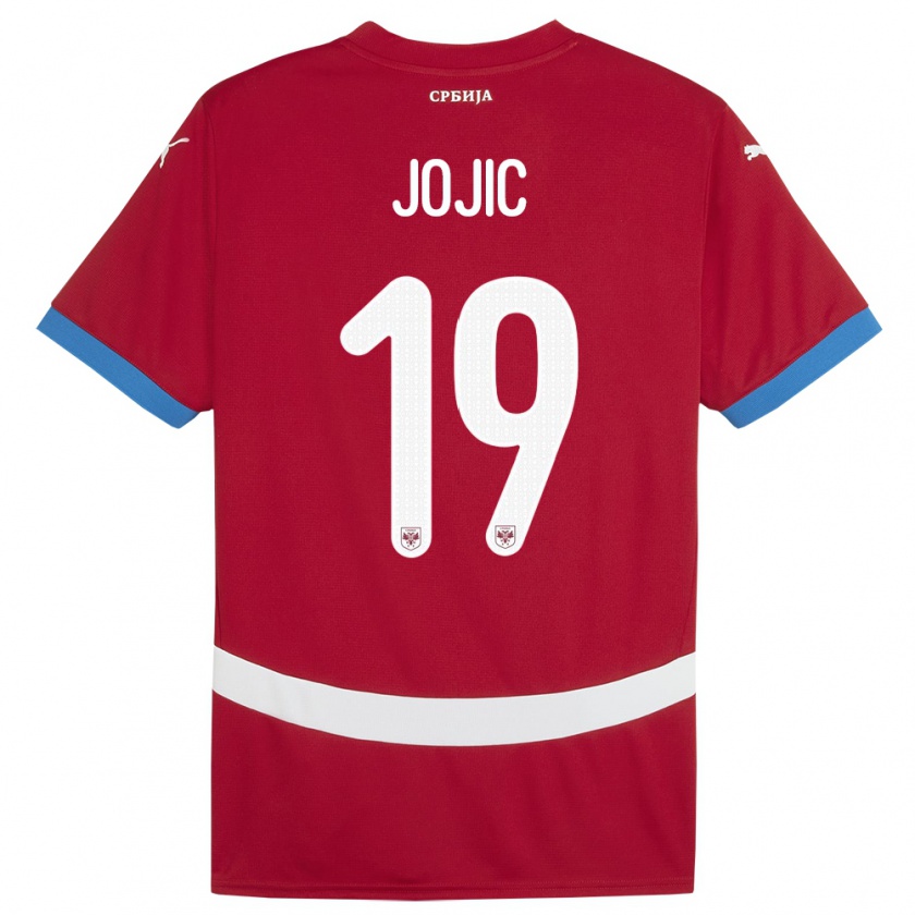 Kandiny Enfant Maillot Serbie Nikola Jojic #19 Rouge Tenues Domicile 24-26 T-Shirt