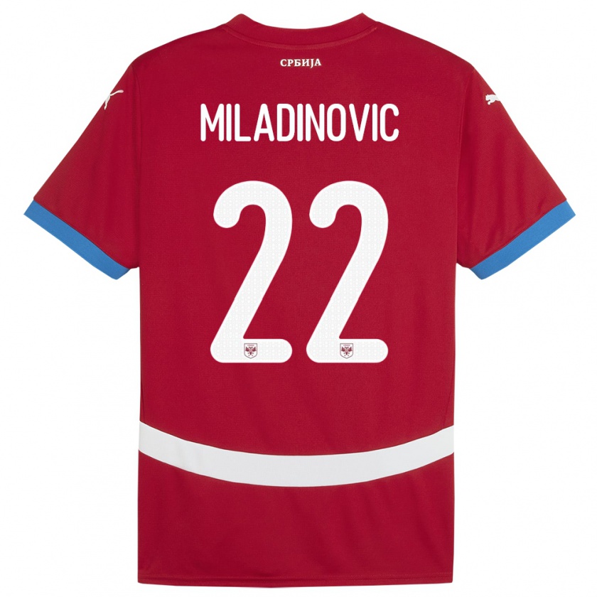 Kandiny Enfant Maillot Serbie Igor Miladinovic #22 Rouge Tenues Domicile 24-26 T-Shirt