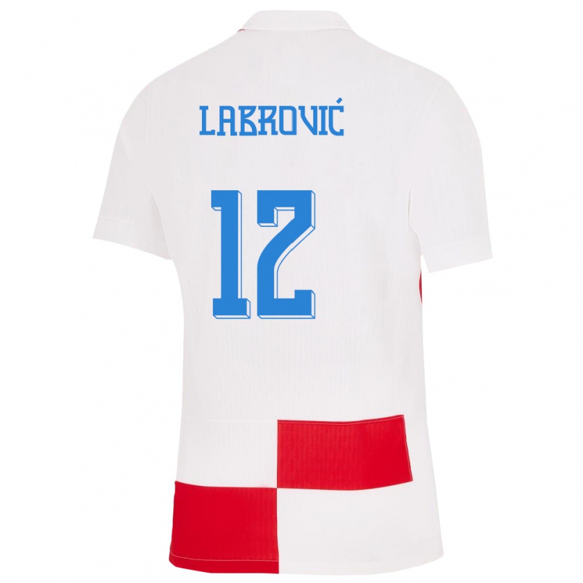 Kandiny Enfant Maillot Croatie Nediljko Labrovic #12 Blanc Rouge Tenues Domicile 24-26 T-Shirt