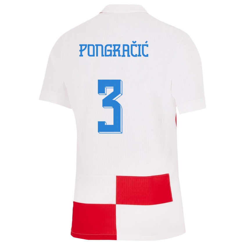 Kandiny Enfant Maillot Croatie Marin Pongracic #3 Blanc Rouge Tenues Domicile 24-26 T-Shirt