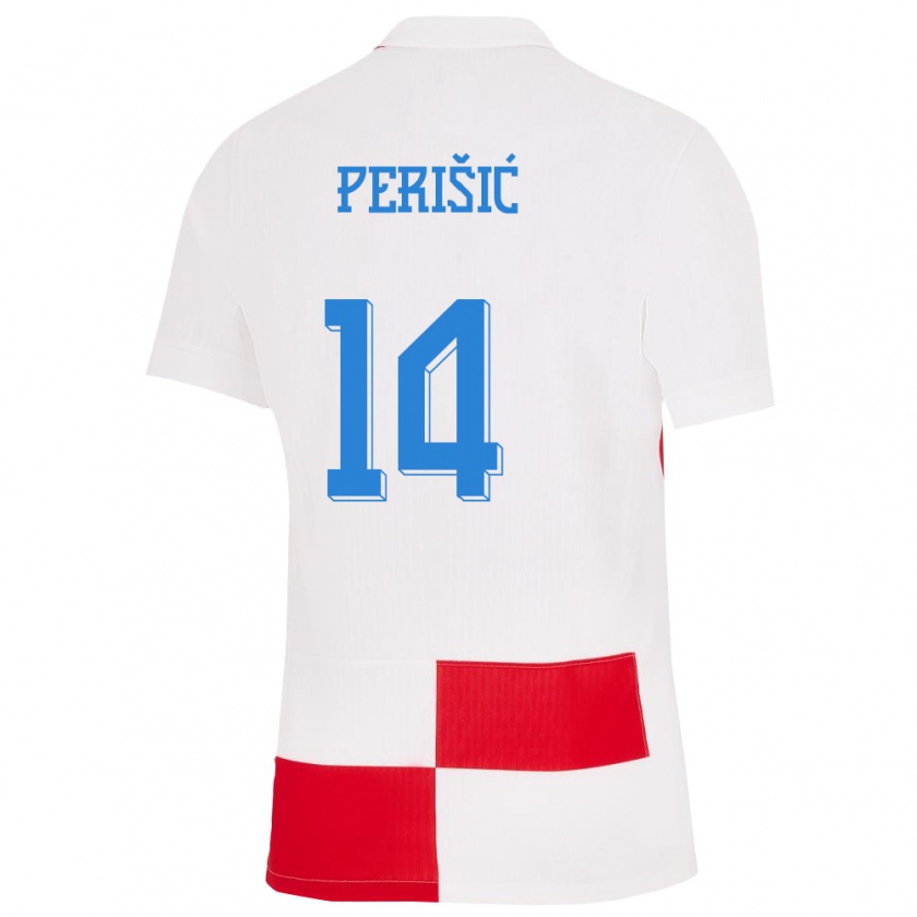 Kandiny Enfant Maillot Croatie Ivan Perisic #14 Blanc Rouge Tenues Domicile 24-26 T-Shirt