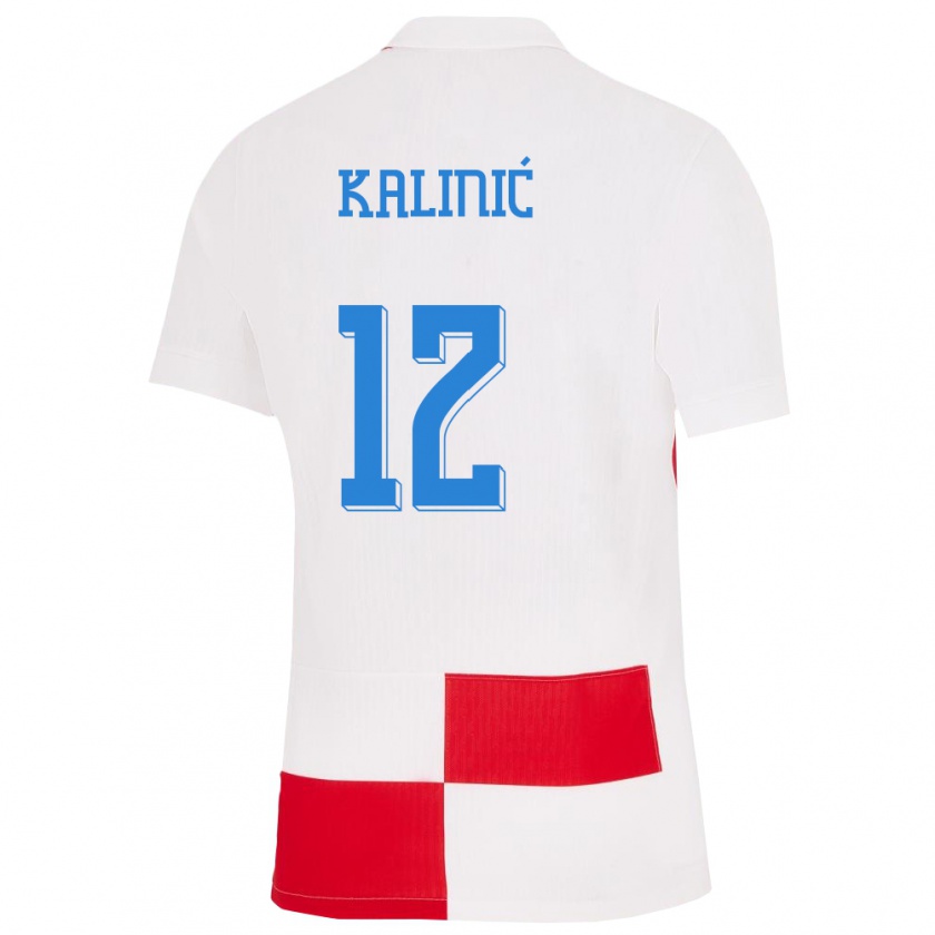 Kandiny Enfant Maillot Croatie Lovre Kalinic #12 Blanc Rouge Tenues Domicile 24-26 T-Shirt