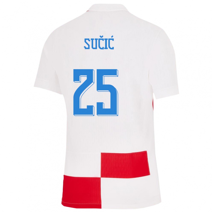 Kandiny Enfant Maillot Croatie Luka Sucic #25 Blanc Rouge Tenues Domicile 24-26 T-Shirt