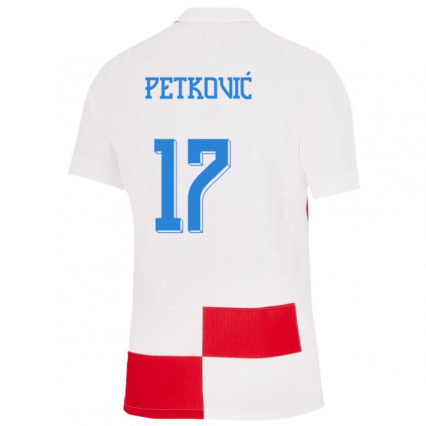 Kandiny Enfant Maillot Croatie Bruno Petkovic #17 Blanc Rouge Tenues Domicile 24-26 T-Shirt