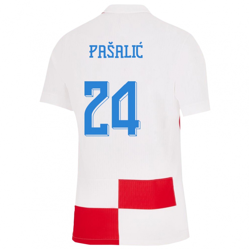 Kandiny Enfant Maillot Croatie Marco Pasalic #24 Blanc Rouge Tenues Domicile 24-26 T-Shirt