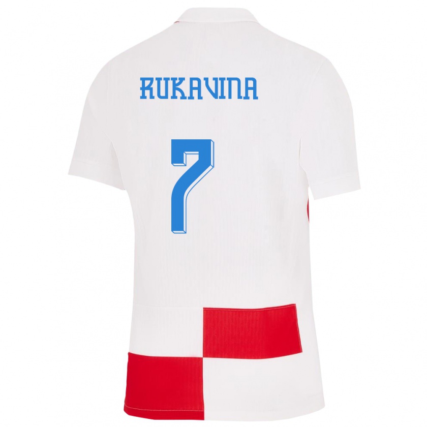 Kandiny Enfant Maillot Croatie Gabriel Rukavina #7 Blanc Rouge Tenues Domicile 24-26 T-Shirt